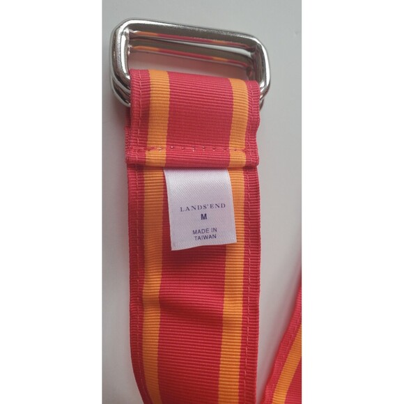 Lands' End women's multicolored ribbon cloth belt size M D ring Pink Striped 37" - Picture 4 of 4